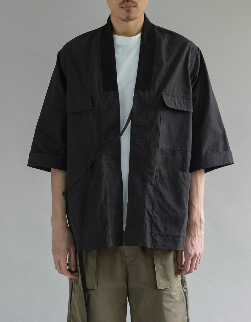 Stark Kimono Coat - 男夾克/外套 - 棉．麻 黑色