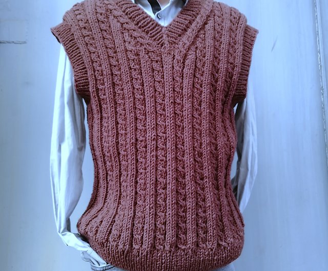 Brown Wool Knitted Vest Warm Sweater Sleeveless Handmade Trendy Chunky  Braids - Shop LarisaKnits Men's Tank Tops & Vests - Pinkoi