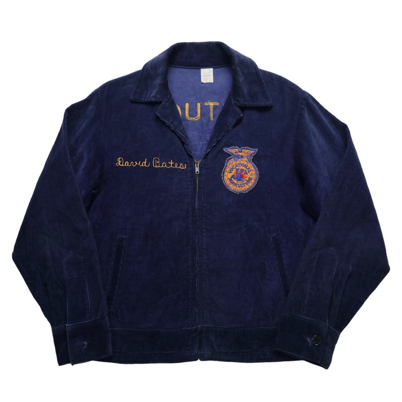 70s FFA American Farm Team Corduroy Jacket/No. 38 - เสื้อโค้ทผู้ชาย - ผ้าฝ้าย/ผ้าลินิน สีน้ำเงิน