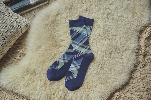 ORINGO 林果良品 Tartan蘇格蘭格紋紳士襪 沉穩藍