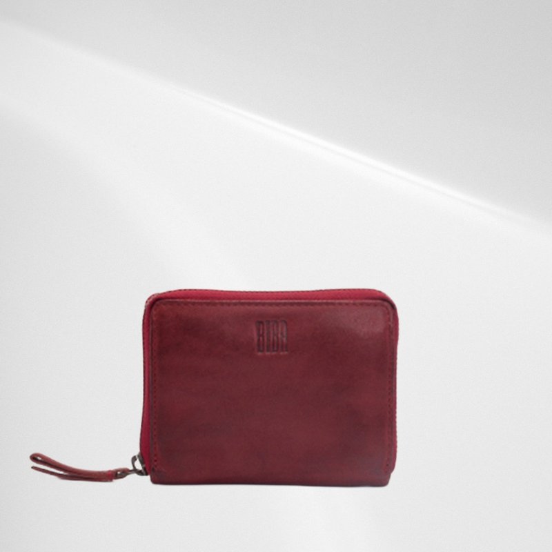 [Spain BIBA] Boston L-shaped zipper cowhide short clip brick red - Wallets - Genuine Leather Red