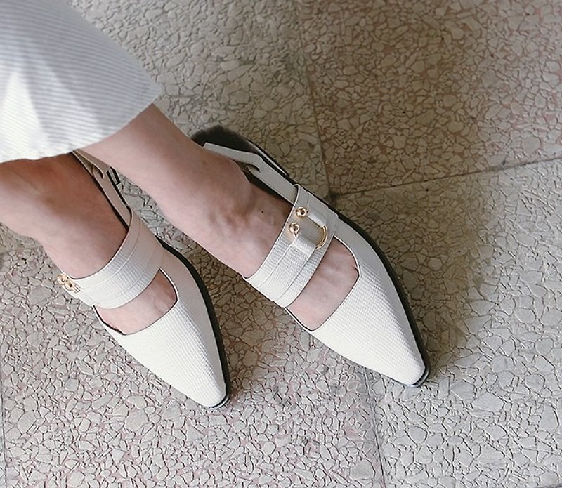 Soft wool detachable leather shoes slipper white - รองเท้ารัดส้น - หนังแท้ ขาว