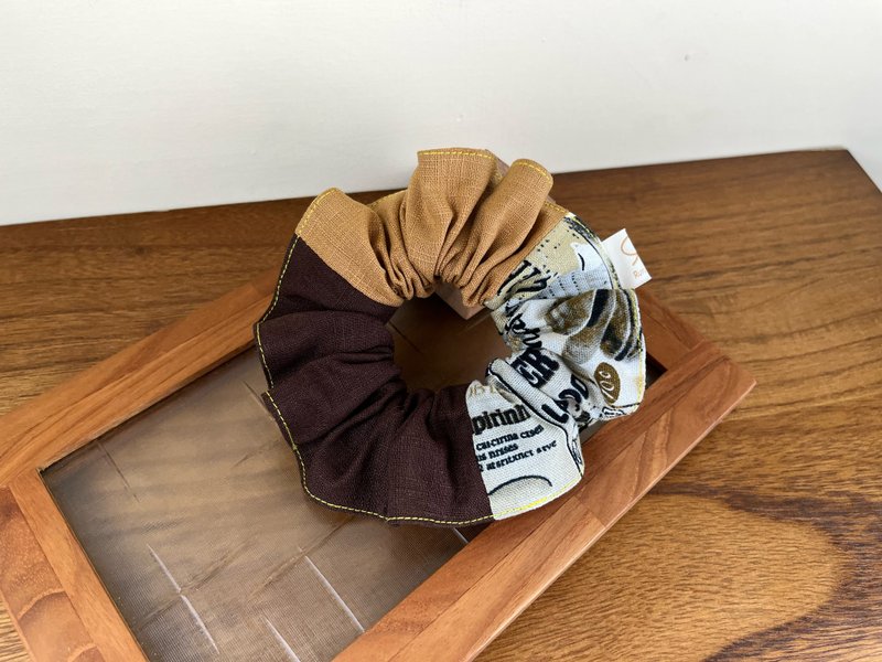 拼接荷葉髮圈 / 咖啡咖啡 / 兩款 - 髮夾/髮圈 - 棉．麻 咖啡色