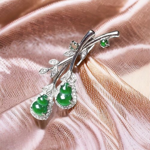 瓔珞珠寶盒 E.L.Jewelry Box 冰種老坑綠翡翠葫蘆胸針吊墜兩用款 925純銀 | 天然翡翠A貨 |送禮