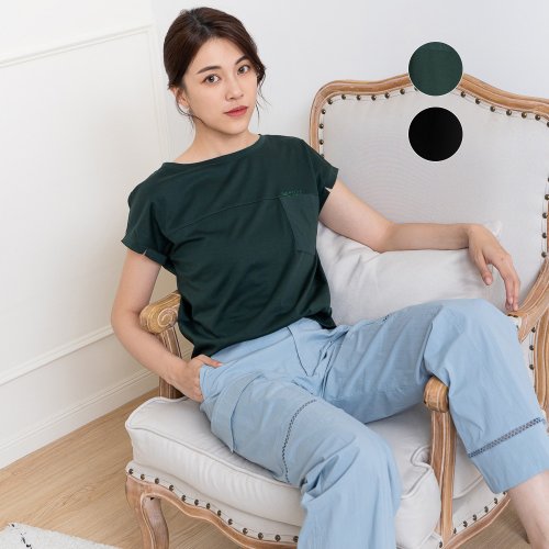 MEDUSA LADY 【MEDUSA】小口袋切接落肩素面T恤(M-XL) | 女休閒上衣 短版T恤