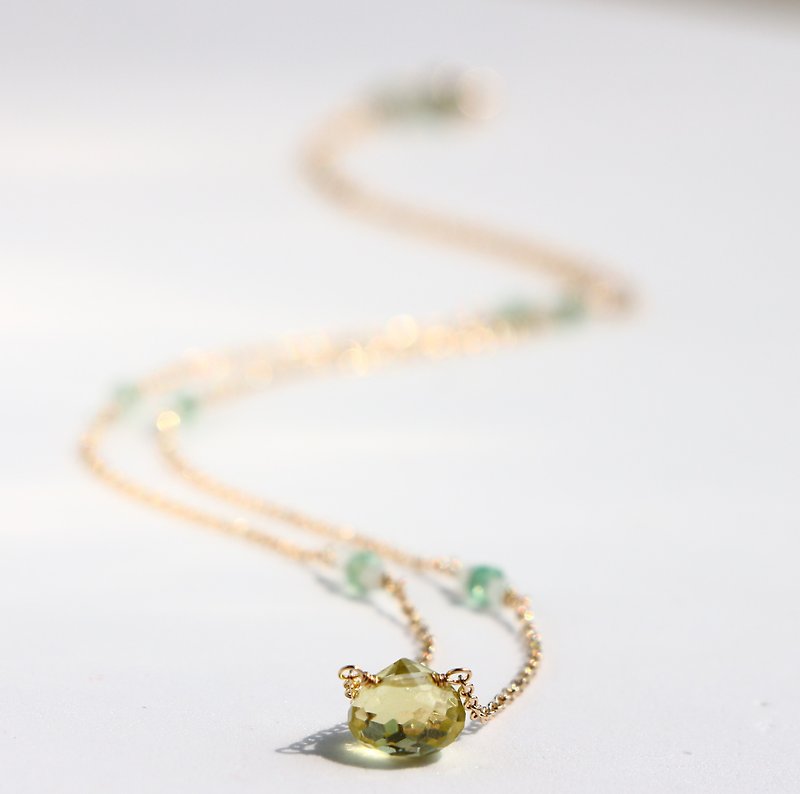 Lemon quartz and emerald necklace-14kgf - ネックレス - 宝石 イエロー