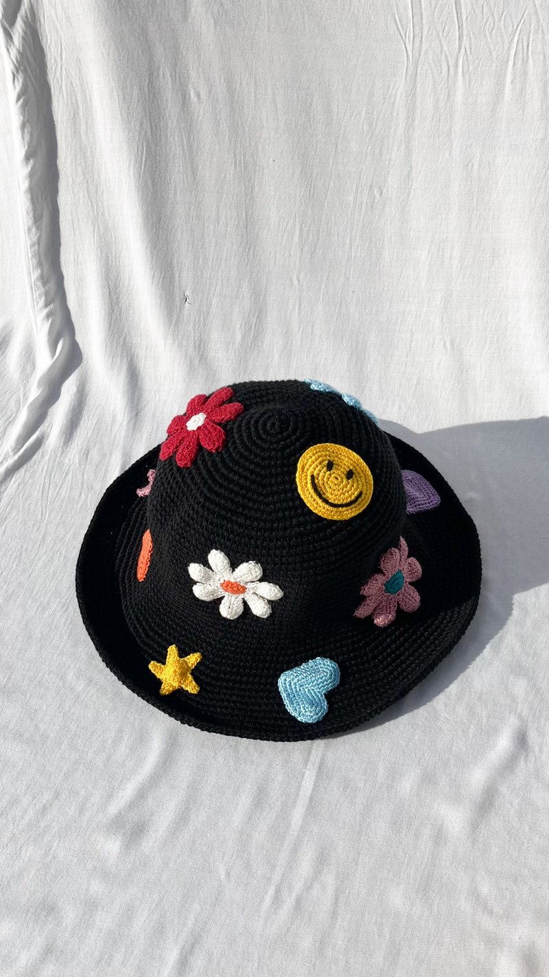 Combo Holiday Bucket Hat, Handmade Crochet, Smiley, Flower, star, Heart - หมวก - วัสดุอื่นๆ หลากหลายสี