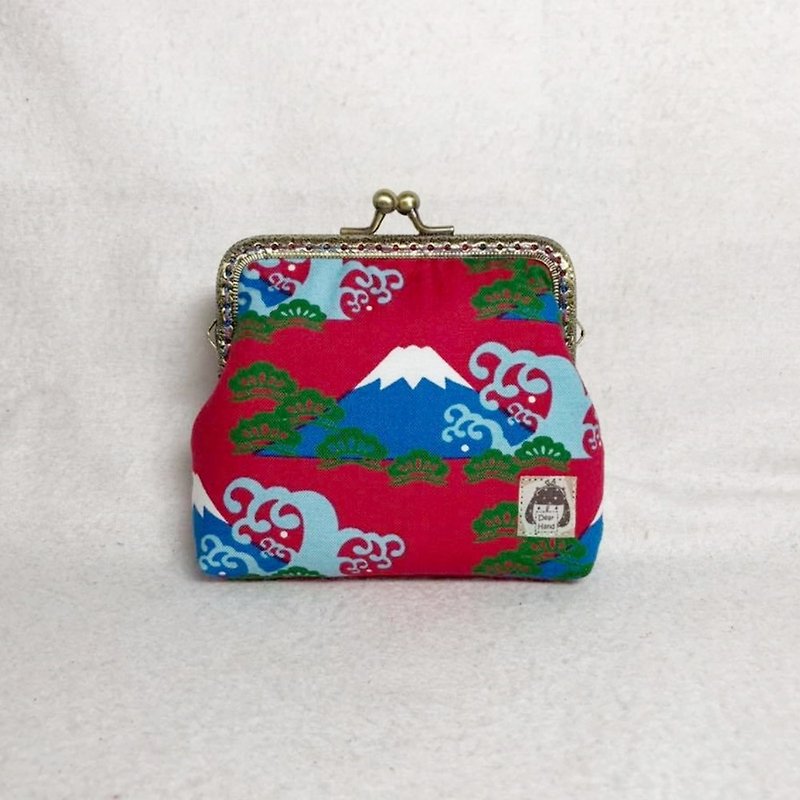 Card mouth gold bag + Fuji mountain and pine cypress + - Coin Purses - Cotton & Hemp Red