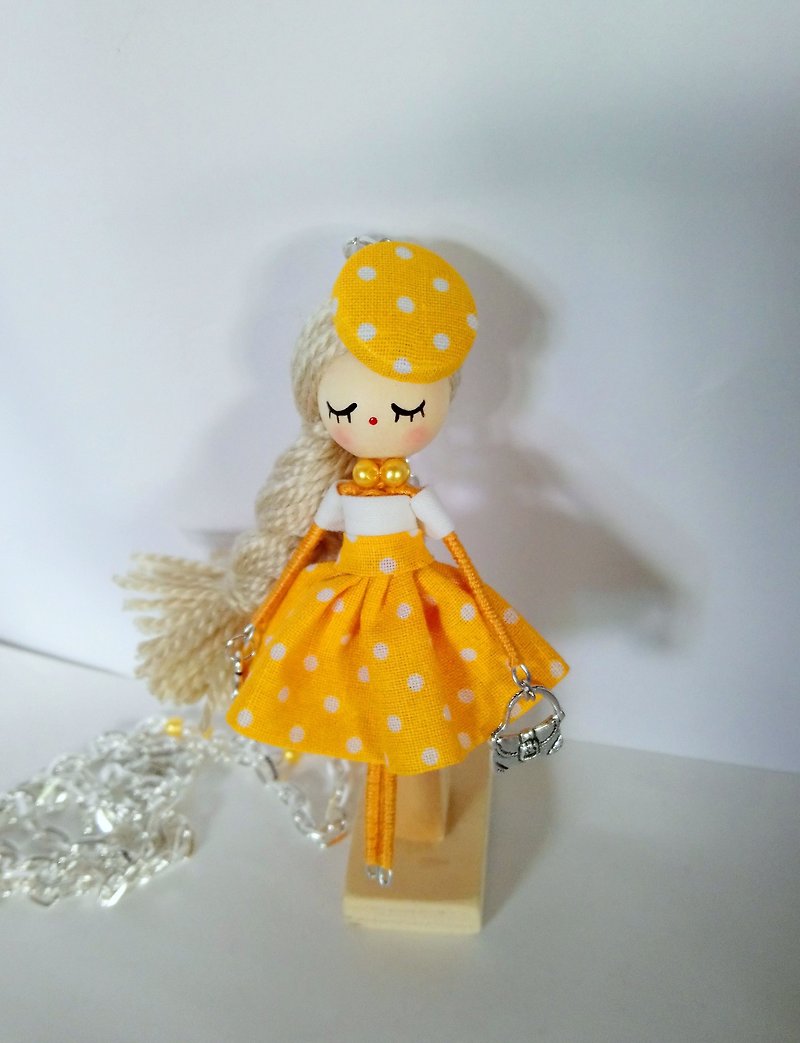 Wooden Doll necklace - Necklaces - Wood Yellow