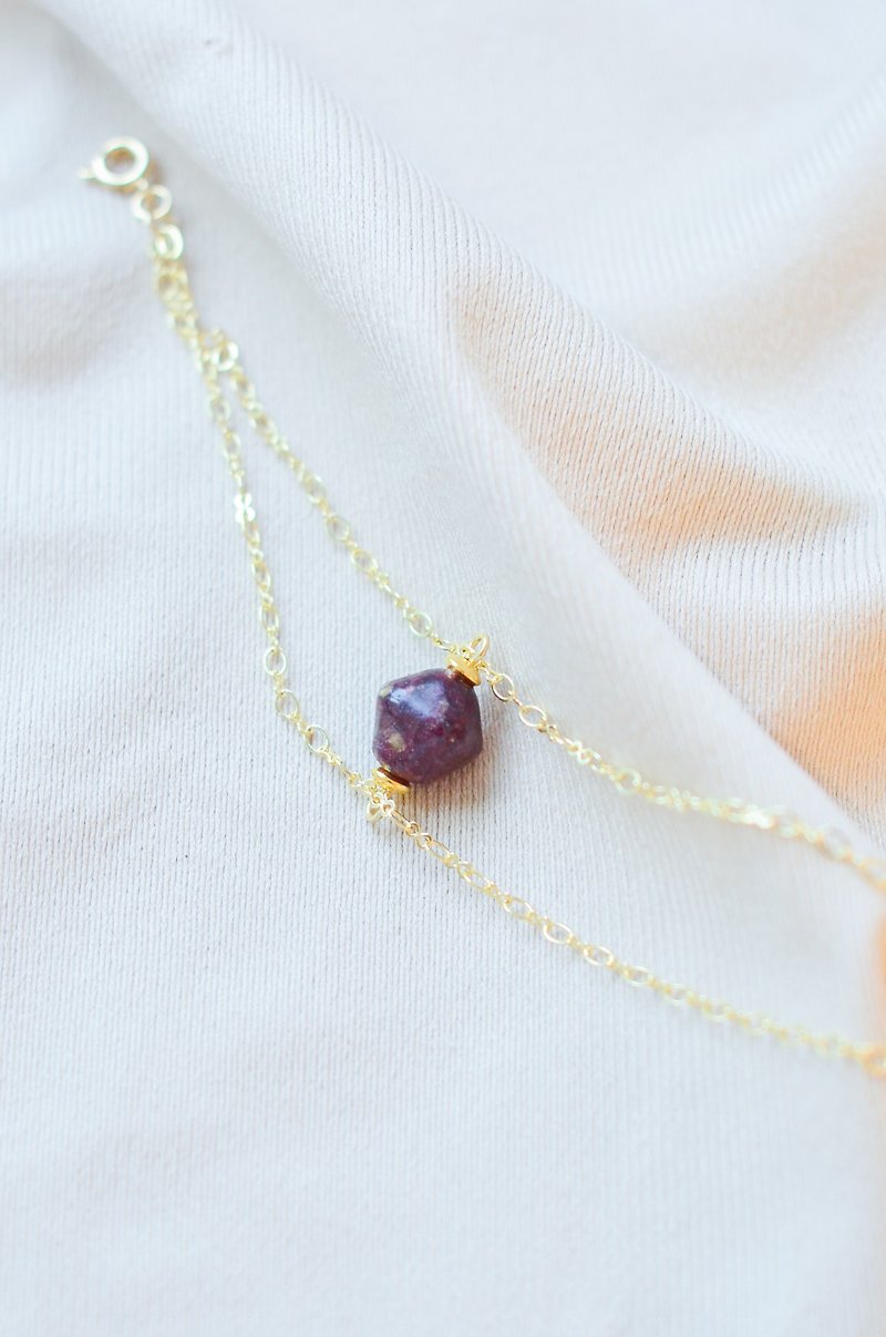 [Eco-friendly Bracelet] Secret Shadow Purple Gemstone Adjustable Gold-plated Double Chain Bracelet/Handmade/Gift/Recommended - สร้อยข้อมือ - พืช/ดอกไม้ สีม่วง
