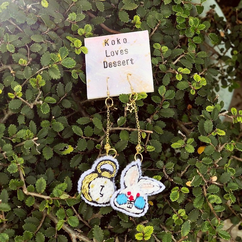 Koko Loves Dessert // I sell my youth to you-Mr. Rabbit earrings - ต่างหู - งานปัก ขาว