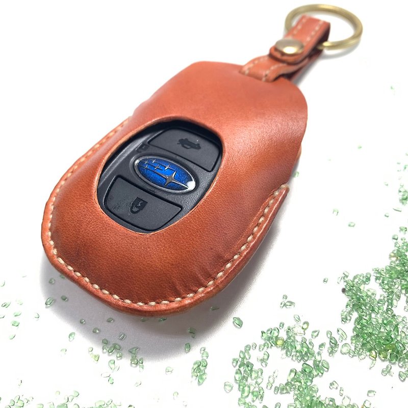 Subaru car key leather cover | leather handmade _ dark brown - Keychains - Genuine Leather Brown