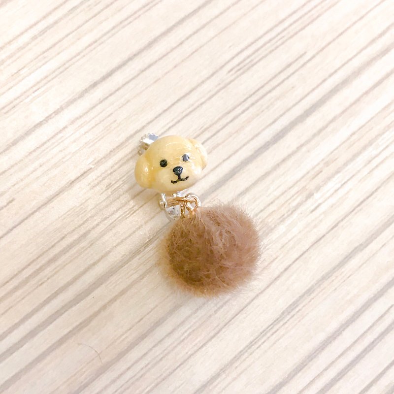 Little dog with hairy balls  ear clip   earring - ต่างหู - ดินเหนียว สีส้ม