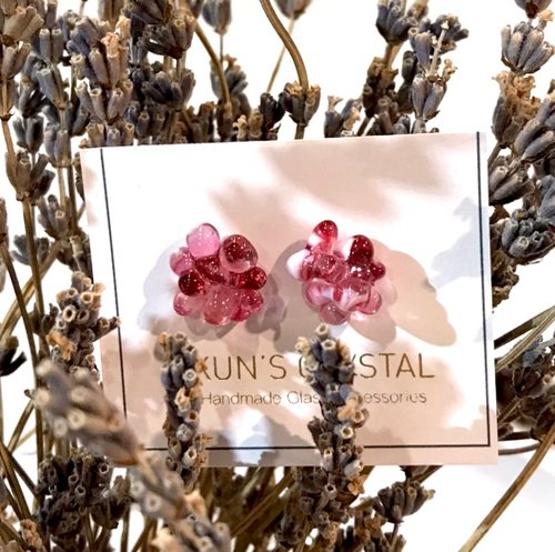 Kun’s Crystal 坤水晶 小花造型耳環(耳針、耳夾) | 玻璃熾造 工坊手作
