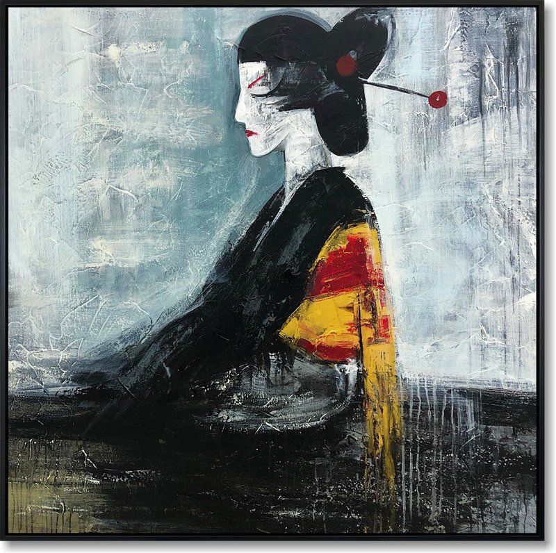 Abstract Geisha Painting on Canvas Original Japanese Figurative Art Acrylic - 壁貼/牆壁裝飾 - 壓克力 多色