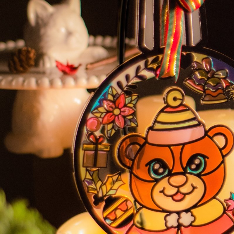 【Moko Bastet】Christmas Ball Wreath Painted Decoration Bear (Christmas Gift) - Lighting - Acrylic Multicolor