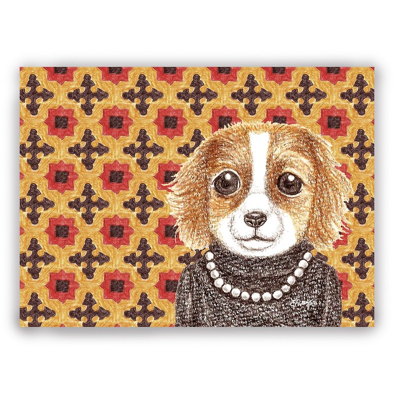 Hand-painted illustration universal card/postcard/card/illustration card--vintage tile 05+ turtleneck sweater cocker spaniel - Cards & Postcards - Paper 