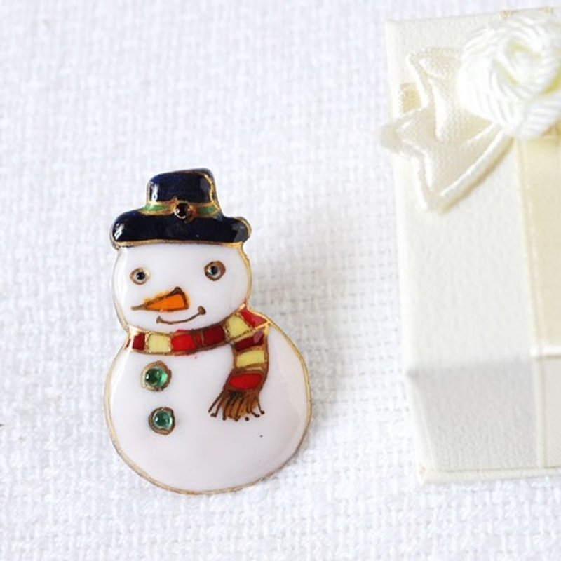 Snowman cloisonné pin brooch - Badges & Pins - Other Metals White