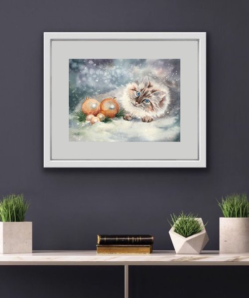 猫の絵 水彩画 原画 さび猫 （Harumichi Shibasaki/柴崎 春通