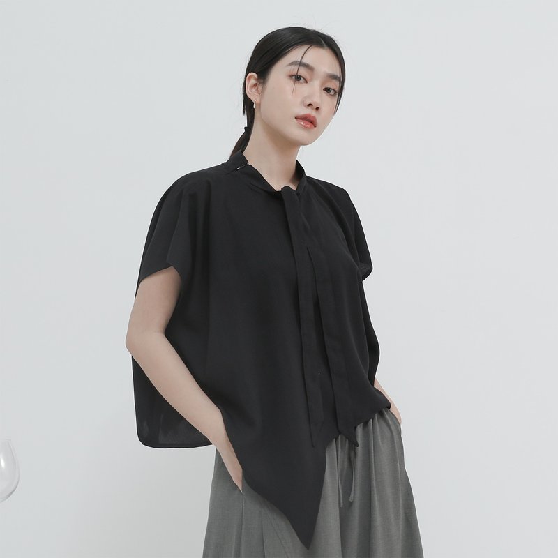 [Classic Original] Chunmian_Chunmian Stand Collar Change Top_CLT021_Black - Women's Tops - Polyester Black