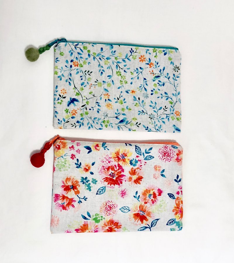 Cosmetic bag - imported from Japan - small floral print - Toiletry Bags & Pouches - Cotton & Hemp Orange