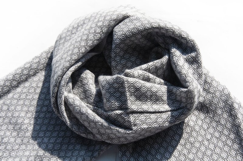 厚款喀什米爾Cashmere 針織圍巾 純羊絨圍巾 羊毛披巾 手織蓋毯巾 - 圍巾/披肩 - 羊毛 灰色