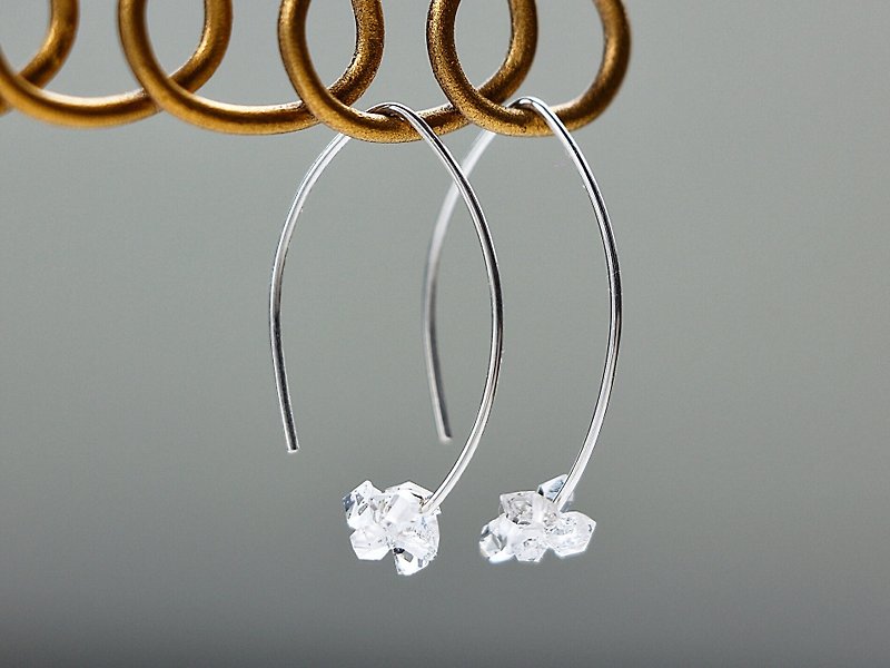 silver925-Herkimer diamond mini merquise pierced earrings (sterling silver) - Earrings & Clip-ons - Gemstone Silver