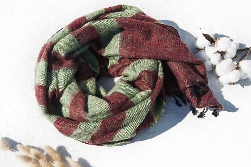 omhandmade 純羊毛披巾/針織圍巾/針織披巾/蓋毯/純羊毛圍巾/羊毛披巾-紅豆奶