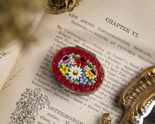 イタリア製 マイクロモザイク コンパクトミラー 小物入れに アンティーク イタリア製 マイクロモザイク コンパクトミラー 小物入れに アンティーク