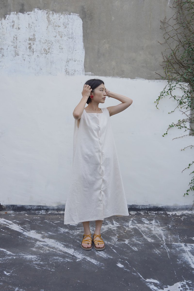 dress | 波浪洋裝 * 厚白苧麻 - 洋裝/連身裙 - 棉．麻 白色