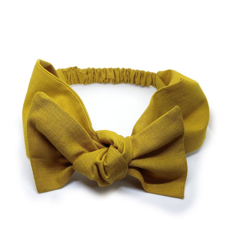 【殼藝品】薑黃色蝴蝶結髮帶(超百搭) - 髮帶/頭箍 - 棉．麻 黃色