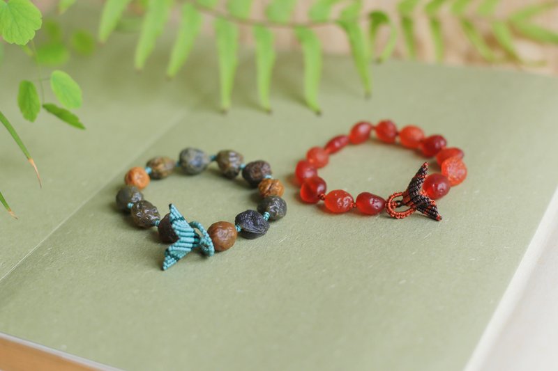 Spring and Autumn Handmade | Pair of Keepsakes | Agate Raw Gobi Stone| Fishtail Handmade Kumihimo - สร้อยข้อมือ - เครื่องประดับพลอย หลากหลายสี