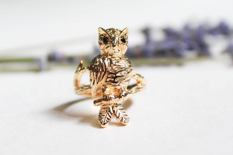 貓頭鷹黃銅戒指 - 戒指 - 其他材質 