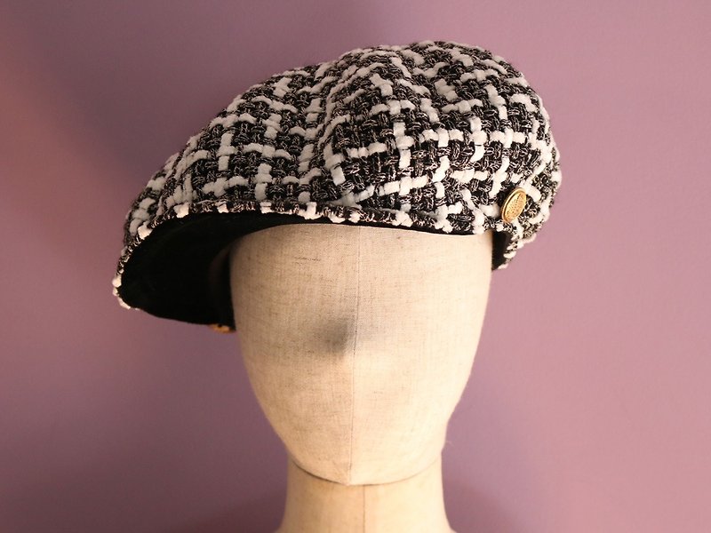 Black and White Tweed Casquette - Hats & Caps - Other Materials Black