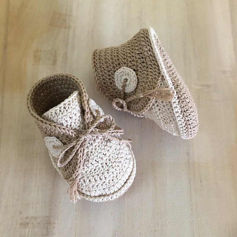 Baby Boat Shoes Baby Booties Crochet Baby Sneakers Crochet Baby Footwear - 童裝鞋 - 棉．麻 卡其色