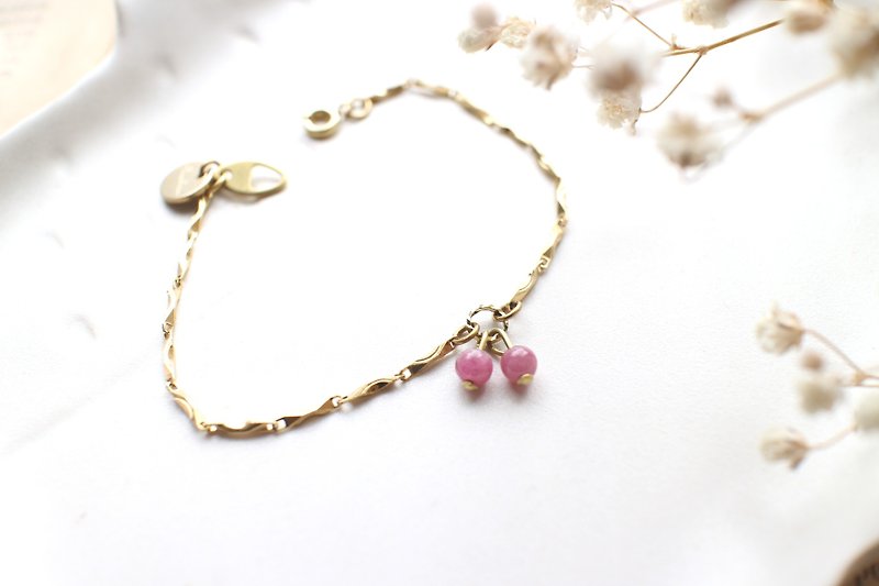 Cheery-Tourmaline brass handmade bracelet - Bracelets - Other Metals Pink
