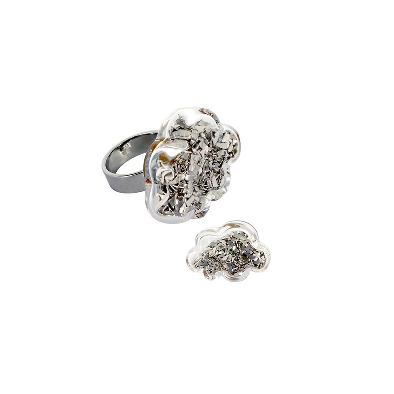 Glass Ring – Nuage Medium Billes (Glitters Silver) - แหวนทั่วไป - แก้ว สีเงิน