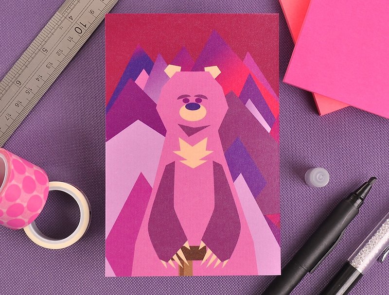熊人先生系列明信片 - 勞蘇熊 - 卡片/明信片 - 紙 紫色