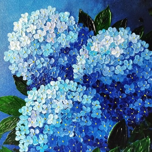 油絵 油絵【青い紫陽花】 油絵 絵画【青い紫陽花】 絵画 HR 通販 15709475｜Creema