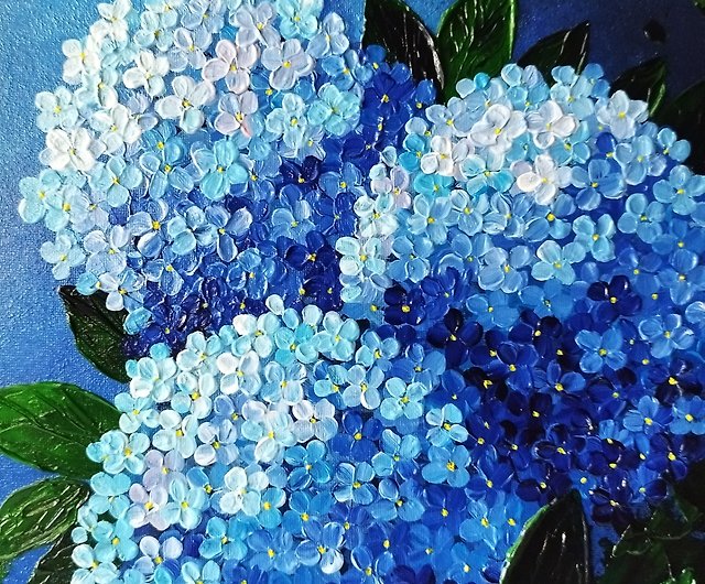 アジサイの絵 花束原画 青い花 油絵 壁飾り 藍染 - ショップ 