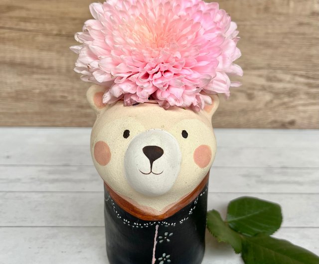 A Lu かわいいクマの陶器/飾り/ペン立て/ギフト ハンドメイド 手描き