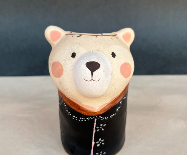 A Lu かわいいクマの陶器/飾り/ペン立て/ギフト ハンドメイド 手描き