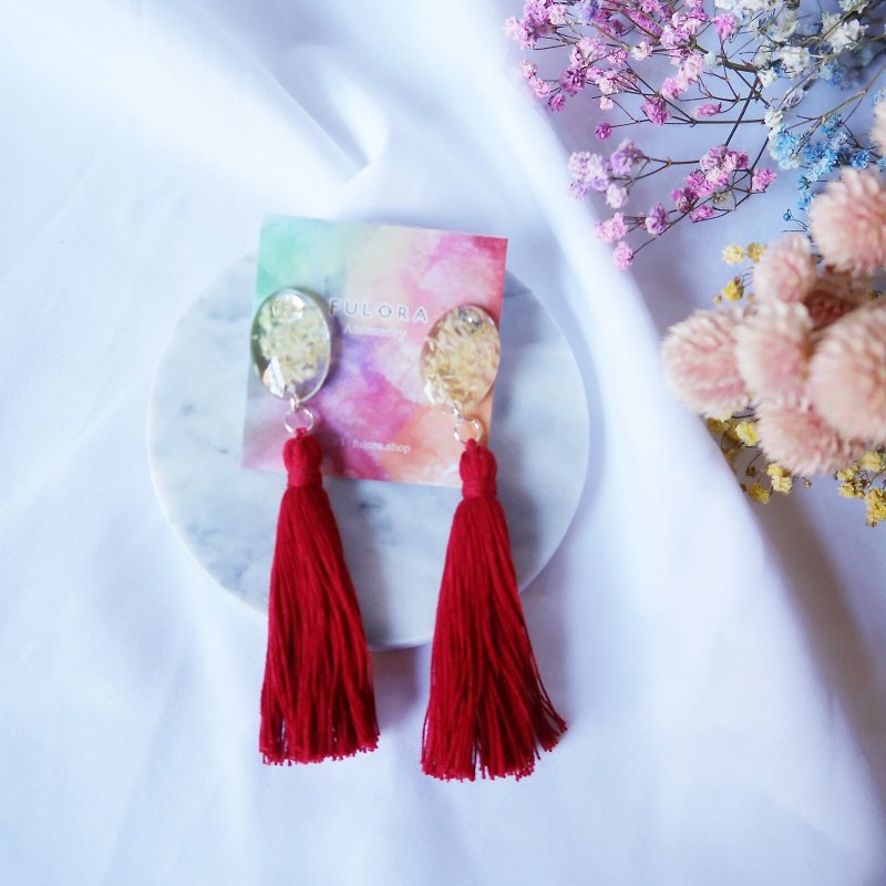 Dry flower series - Elf temperament tassel fairy earrings ear clip ear clip gift bridesmaid earrings - ต่างหู - เรซิน 