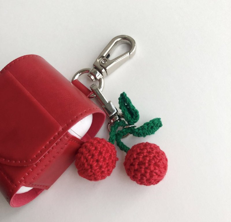 Cherry wool key ring/ Charm/ Braided - Keychains - Thread Red
