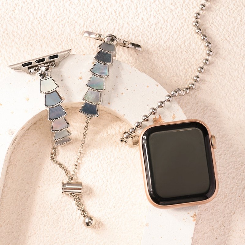 Apple watch - Scalloped Shell Jewelry Chain Apple Watch Strap - สายนาฬิกา - อลูมิเนียมอัลลอยด์ ขาว