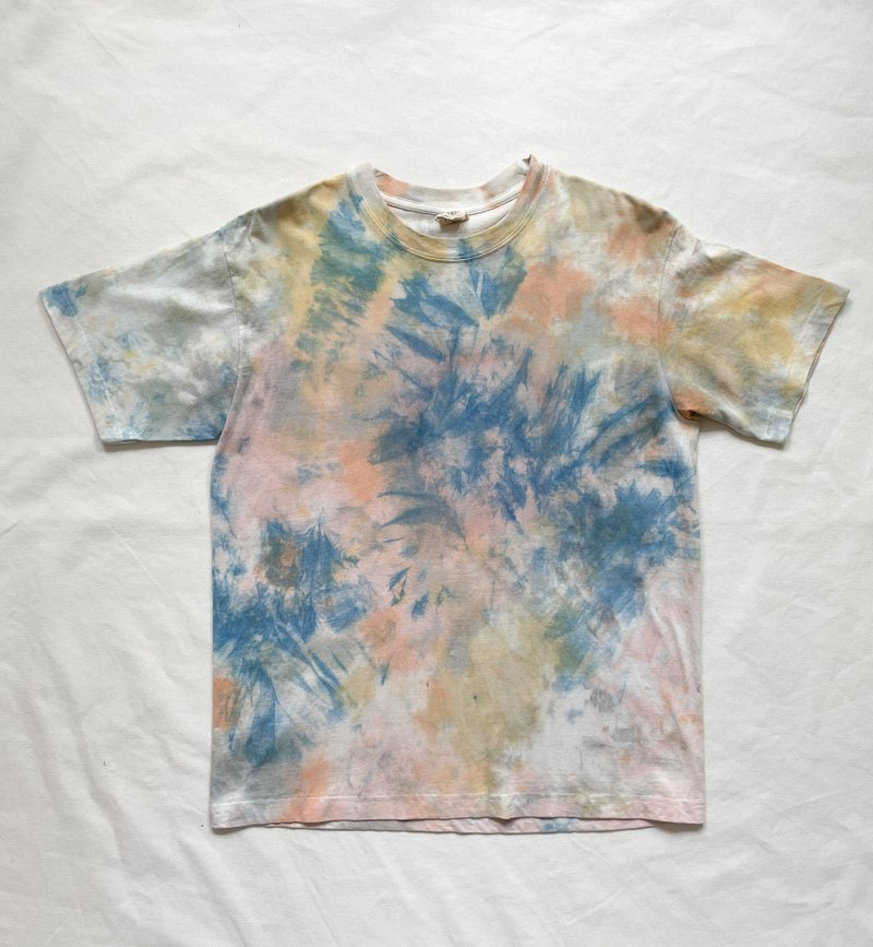 Coloring Organic cotton TEE　藍染 泥染 染色 Indigo Mud dyed shibori 絞り染め - 女 T 恤 - 棉．麻 粉紅色