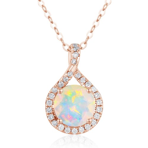 Majade Jewelry Design 蛋白石鑽石水滴項鍊-14k金多層次頸鏈-簡約星球吊墜-10月生日石