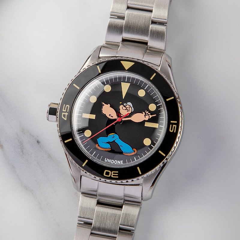 UNDONE x Popeye 大力水手 Blacksand 限量聯名鋼帶左手自動錶 - 男裝錶/中性錶 - 其他金屬 銀色
