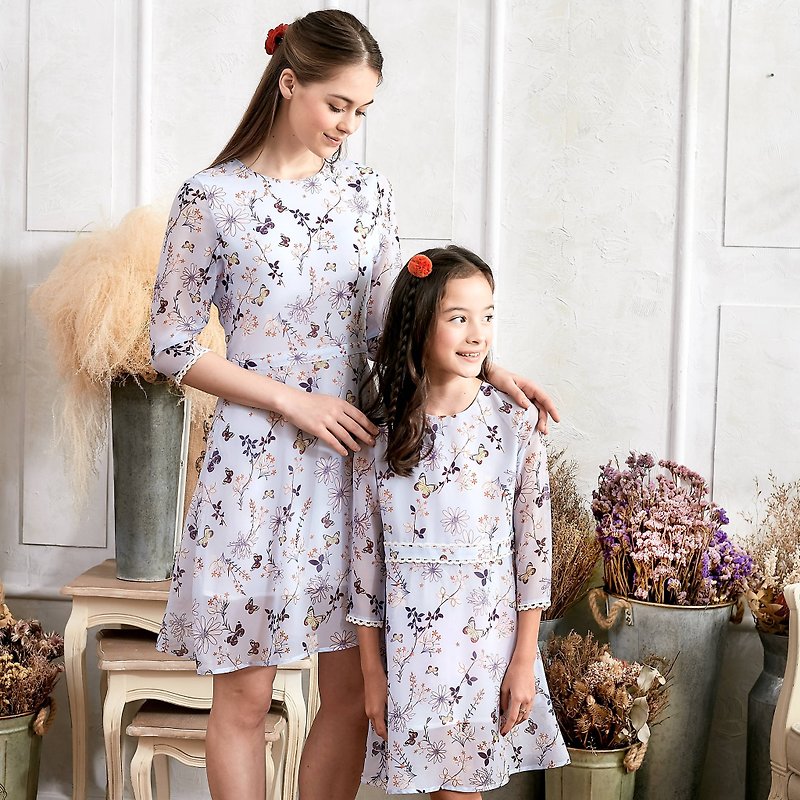 (Mommy & Me) Floral Lace Dress (set of 2) - One Piece Dresses - Polyester Purple