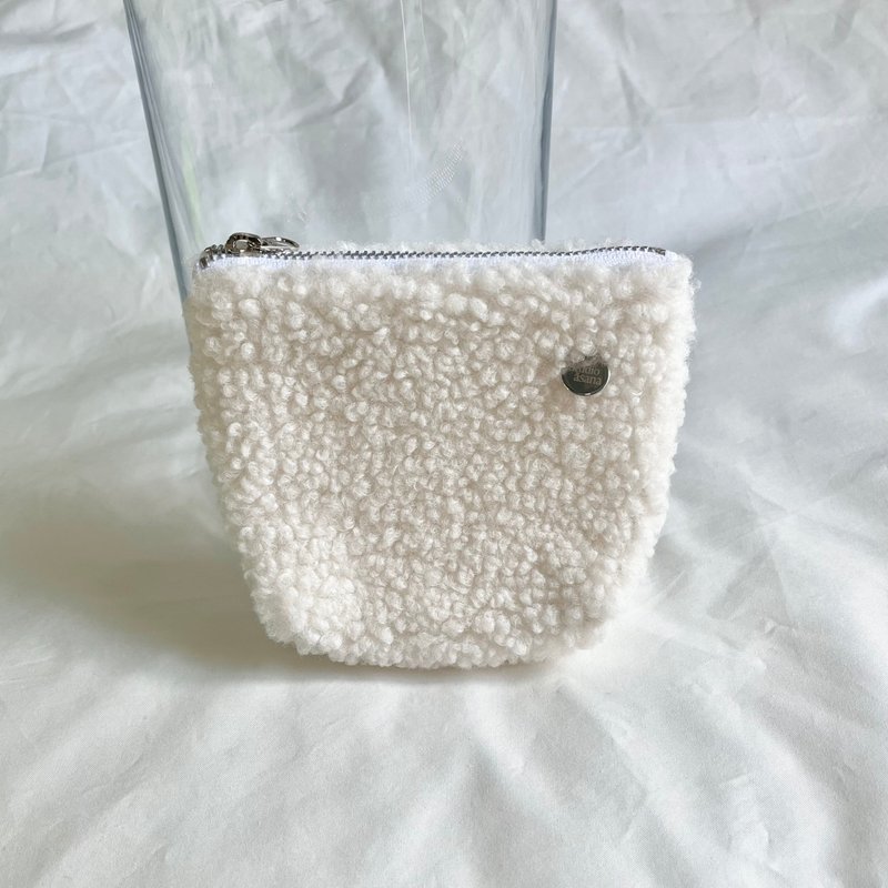 āsana Simple Daily Pouch / Snow Winter Boa (Small Size) - กระเป๋าเครื่องสำอาง - ผ้าฝ้าย/ผ้าลินิน ขาว